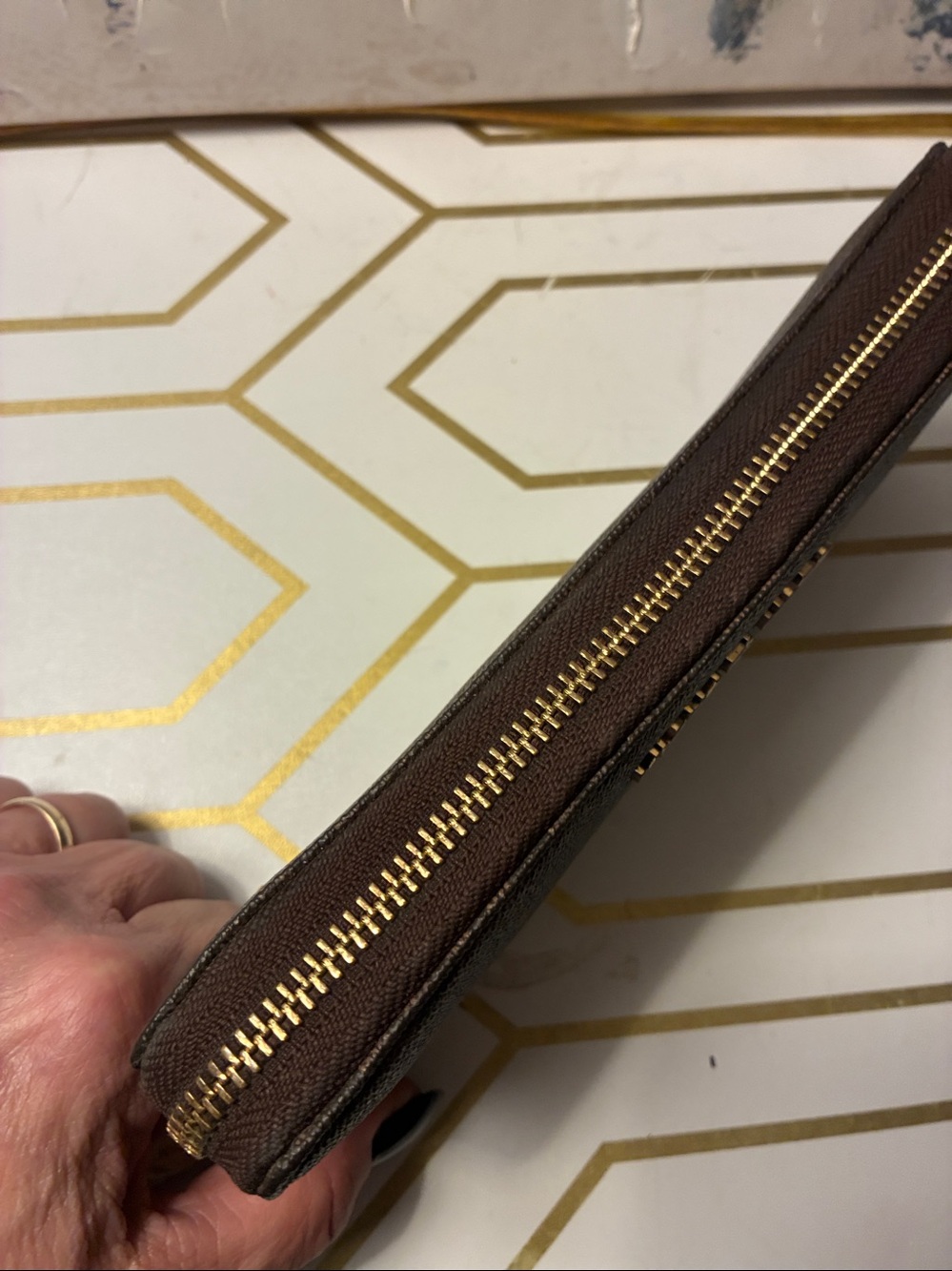 NWOT Michael Kors Dark Brown Logo Zip-Around Wristlet Wallet with Gold Hardware - Picture 6 of 14